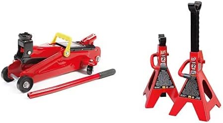 Bundle of BIG RED T82002-BR Torin Hydraulic Trolley Service/Floor Jack, 2 Ton (4,000 lb) Capacity + BIG RED T42202 Torin Steel Jack Stands, 2 Ton (4,000 lb) Capacity, 1 Pair