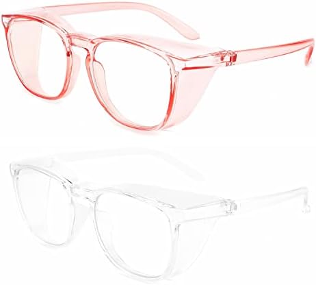 Alsenor Safety Glasses Anti Fog Goggles Protective Eyewear Blue Light Blocking Anti Dust UV Protection Glasses For Men Women (2 Pack (Pink + Clear))