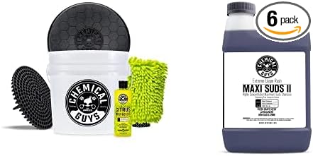 Chemical Guys CWS_1010_64BK Car Wash Detailing Bucket, Mitt & Accessories Bundle (6 Items) Featuring Maxi-Suds II Foaming Car Wash Soap 64 oz (.5 Gal) Grape Scent - Works on Cars, Trucks, SUVs, & More