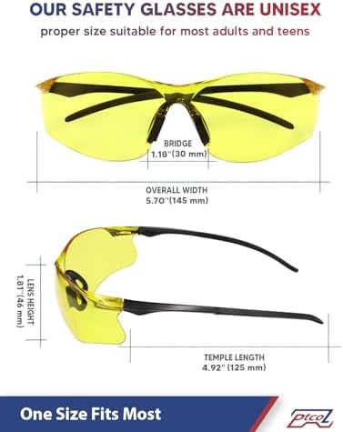 Safety Glasses 12 Pack Amber Tinted: ANSI Z87.1 Certified Anti-Scratch Polycarbonate Lens UV Protection for Construction & Cycling, Woodworking & Lab Lightweight Sofety Nose Pad Unisex