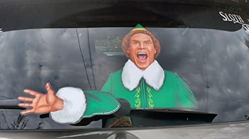 Jolly Elf Waving Arm Wiper Blade Decal for Christmas and Winter. WiperTags Attach to Rear Vehicle Wiper Blades and Waves When the Wiper is Turned on. Made in USA.