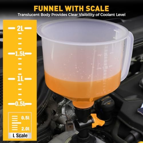 20-Piece No-Spill Coolant Funnel Kit, Cooling System Funnels Kits, Spill Proof Funnel Bleeder, Radiator Funnels Kit with Adapters, Extensions, Flexible Hose, Circular-Funnel, Towel for Automotive Use