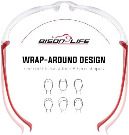 BISON LIFE Clear/Red Safety Glasses for Men & Women, ANSI Z87.1, 6 Pack
