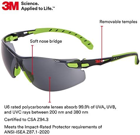 3M Safety Glasses, Solus 1000, Scotchgard Gray Lens, Green/Black Frame