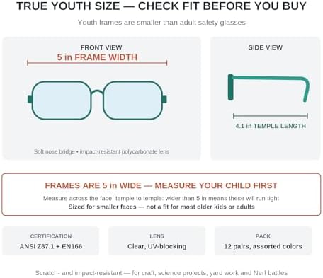 G & F Products Kids Safety Glasses, ANSI Z87.1 & EN166 Certified Protective Eyewear, Scratch & Impact Resistant Clear Lens