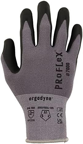 Ergodyne ProFlex 7000 Nitrile Coated Work Gloves, Foam Nitrile Palms for Flexible No Slip Grip, Abrasion Resistant, 15g, Touchscreen Capable,Gray, Large (Pack of 2)