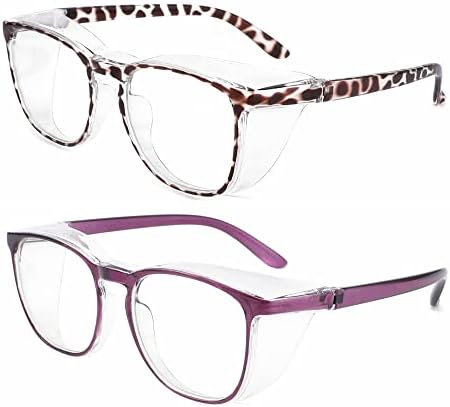 Alsenor Safety Glasses Anti Fog Goggles Protective Eyewear Blue Light Blocking Anti Dust UV Protection Glasses For Men Women (2 Pack(new-leopard+new-purple))