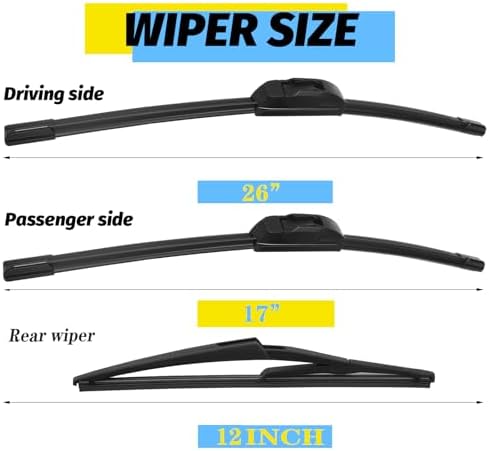 26"+17"+12" Windshield Wiper Blade Replacement Kit for 2014-2021 Rogue / 2013-2021 Pathfinder - OEM Quality All Season Windshield Wiper U/J Hook (Set of 3)