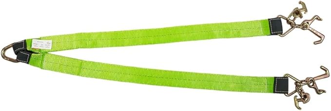 Mytee Products Tow Straps V Bridle 3" x 48" w/RTJ Clusters, Hi VIZ/HI Abrasion Green Webbing, 5400 lbs WLL | Recovery V Strap w/Reinforced Webbing for Towing, Wrecker, Rollback, Car Hauler