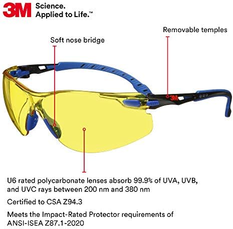 3M Safety Glasses, Solus 1000, Scotchgard Amber Lens, Blue/Black Frame