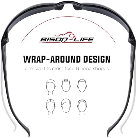 BISON LIFE Black Safety Glasses for Men & Women, ANSI Z87.1, 6 Pack