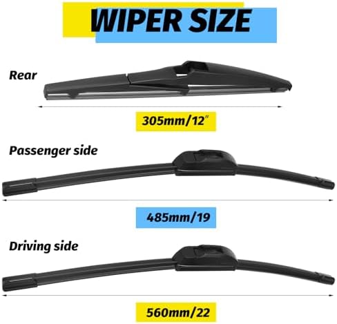 22"+19"+12" Windshield Wiper Blade Replacement Kit for 2001-2007 Highlander / 2001-2005 RAV4 - OEM Quality All Season Windshield Wiper J/U Hook (Set of 3)