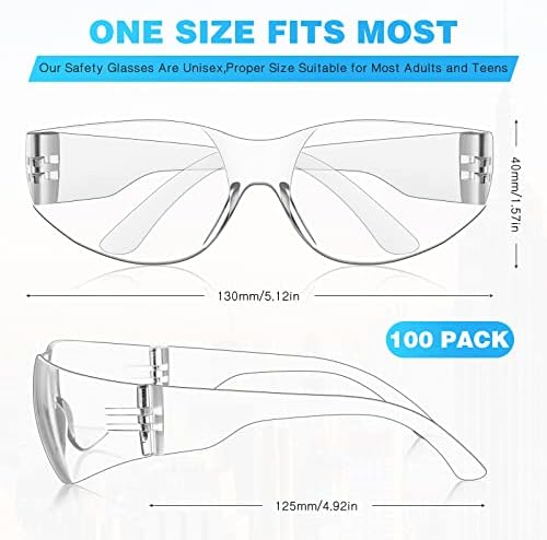 WFEANG 100 Pack Clear Safety Glasses for Men Women, ANSI Z87.1 Work Glasses