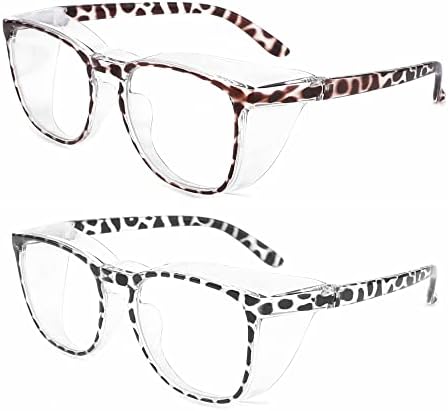 Alsenor Safety Glasses Anti Fog Goggles Protective Eyewear Blue Light Blocking Anti Dust UV Protection Glasses For Men Women (2 Pack(new-leopard+black-leopard))