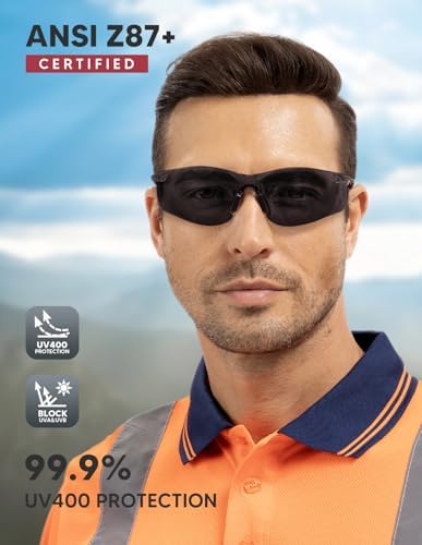 Safety Glasses 3 Pack Smoke Tinted: ANSI Z87.1 Certified Anti-Scratch Polycarbonate Lens UV Protection for Construction & Cycling, Woodworking & Lab Lightweight Sofety Nose Pad Unisex