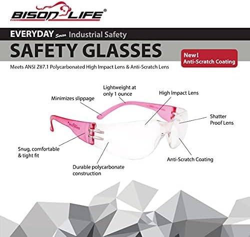 BISON LIFE Clear/Color Safety Glasses for Men & Women ANSI Z87.1, 6 Pack