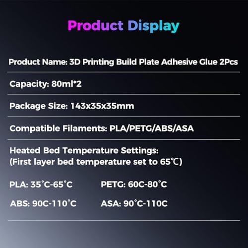 Creality 3D Printer Bed Adhesive Glue 2PCS, Build Plate 3D Print Glue Stick, Avoid Warping for Printing PLA,TPU,ABS,PETG on Hot Bed, Strong Adhesion, No Residue, Durable Than Glue Stick - 160ML