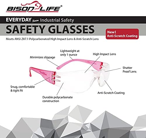 BISON LIFE Clear/Color Safety Glasses for Men & Women, ANSI Z87.1,144 Pack