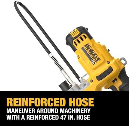 DEWALT Grease Gun 20V MAX Cordless 10,000 PSI Variable 2-Speed Electric Grease Gun with 47 Inch Hose and LED Light, Up to 9 oz per Minute and 7 Tubes per Charge, Tool Only (DCGG581B)