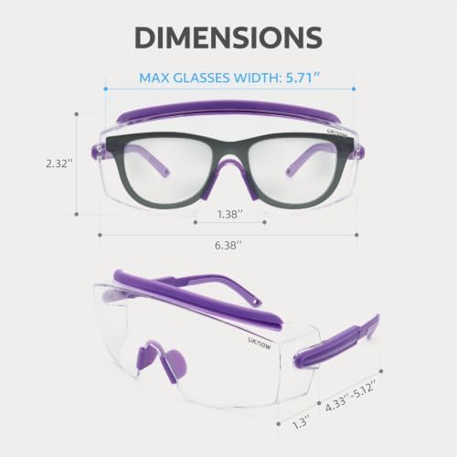 UKNOW Safety Goggles Over Glasses, Anti Fog Safety Glasses with Clear Wraparound Lens, ANSI Z87.1 Protective Eyewear