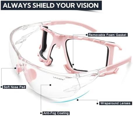 UKNOW Safety Glasses - Anti Fog Wraparound Lenses - Removable Foam Gasket - ANSI Z87.1 Protective Eyewear - Impact Resistant