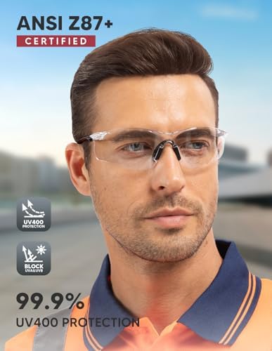 Safety Glasses 3 Pack Clear: ANSI Z87.1 Certified Anti-Scratch Polycarbonate Lens UV Protection for Construction & Cycling, Woodworking & Lab Lightweight Sofety Nose Pad Unisex