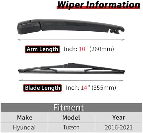 OTUAYAUTO Rear Windshield Wiper Replacement for Hyundai Tucson 2016-2021 Back Window Wiper Blade Arm Cover Kits Accessories Assembly