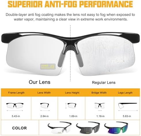 OXG 6 Pack Anti-Fog Safety Glasses, ANSI Z87+ Impact & Scratch Resistant Protective Eyewear for Work, Lab, Construction