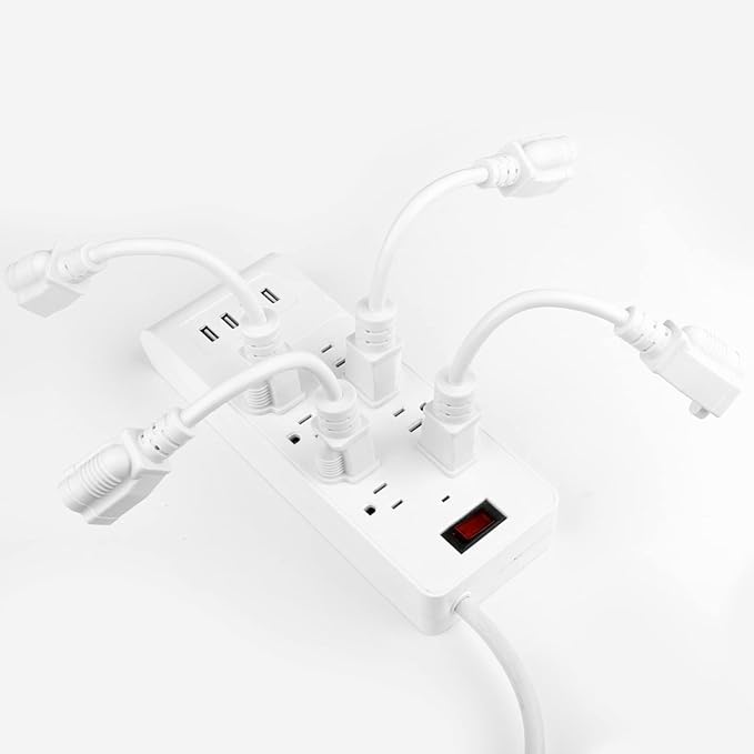 K KASONIC - 8 Inch Short Power Extension Cord Outlet Saver, ETL Listed, SJTW 16AWG/13A 3 Prong Indoor/Outdoor Use, 4 Pack, White