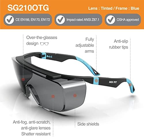 DEX FIT Safety Glasses SG210 Series - Anti-Fog & Scratch Resistant Z87.1 Certified, Adjustable Temples