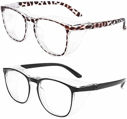 Alsenor Safety Glasses Anti Fog Goggles Protective Eyewear Blue Light Blocking Anti Dust UV Protection Glasses For Men Women (2 Pack(new-leopard+black))