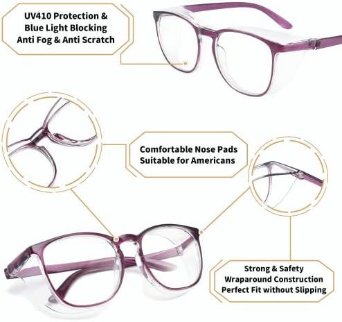 SQIMZAR Safety Glasses Goggles For Women Nurses Protective Eyewear,Anti Fog Safety Goggles