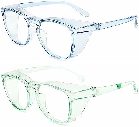 Alsenor Safety Glasses Anti Fog Goggles Protective Eyewear Blue Light Blocking Anti Dust UV Protection Glasses For Men Women (2 Pack (SkyBlue + Jade))