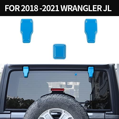 Rear Tail Door Window Hinge & Rear Rain Wiper Nozzle Decorative Cover Trim for 2018-2021 Jeep Wrangler JL JLU(Baby Blue)