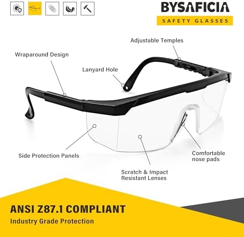12 Pack Safety Glasses Bulk Anti-Fog, Adjustable Temple Safety Goggles, UV Protection Scratch Resistant Polycarbonate Lens, Protective Eyewear with ANSI Z87.1 for Construction, Lab, Outdoor Work