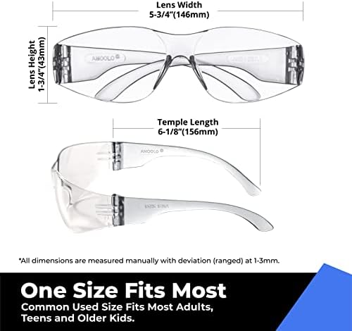amoolo Clear Safety Glasses, ANSI Z87.1 Impact Resistant, 144 Pack, Adult