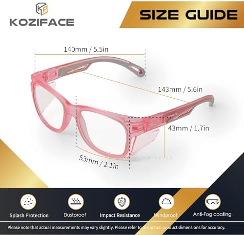 KOZIFACE E52 Anti-Fog Safety Glasses, ANSI Z87.1 Eye Protection with Side Shields, Clear Lens, Lightweight for Work, Lab DIY