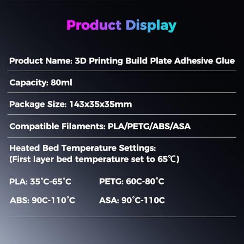 Creality 3D Printer Bed Adhesive Glue, Build Plate 3D Print Glue Stick, Avoid Warping for Printing PLA,TPU,ABS,PETG on Hot Bed, Strong Adhesion, No Residue, Durable Than Glue Stick - 80ML