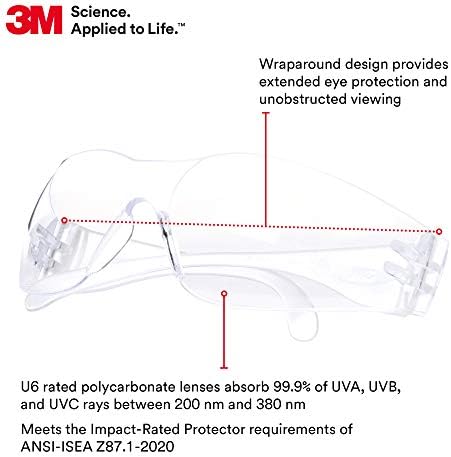 3M Safety Glasses, Virtua, ANSI Z87, Unisex, Clear Lens, Clear Frame