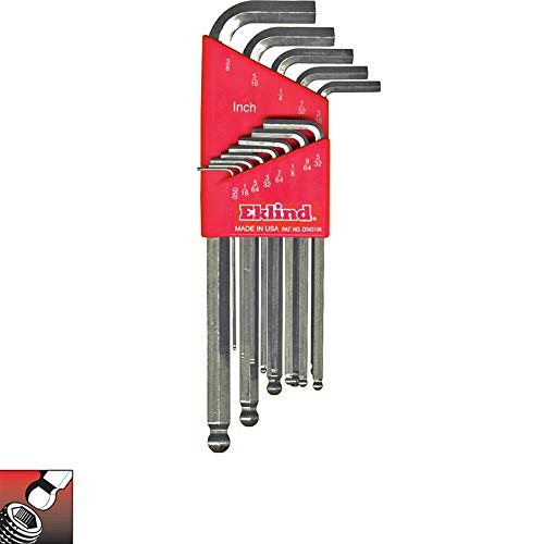 Eklind Tool 13313 Bright-Ball-Hex-L Key Allen Wrench, 13 Pieces Set SAE Inch Sizes 0.050-3/8 Long Series