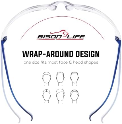 BISON LIFE Clear/Blue Safety Glasses for Men & Women, ANSI Z87.1, 6 Pack