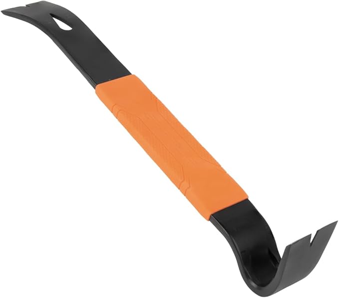 Klein Tools 66094 Pry Bar, Flat Heavy Duty, Crowbar Nail Puller, Forged Carbon Steel, Curved Claw, For Prying, Scraping, Lifting, Pulling, 15-Inch