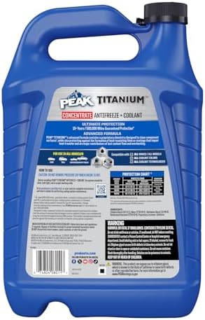 PEAK Titanium Concentrate Prediluted Antifreeze and Coolant for All Engine Cooling Systems, Long-Lasting Yellow Engine Coolant/Antifreeze for Lifetime Engine Protection in All Vehicles, 1 Gal.