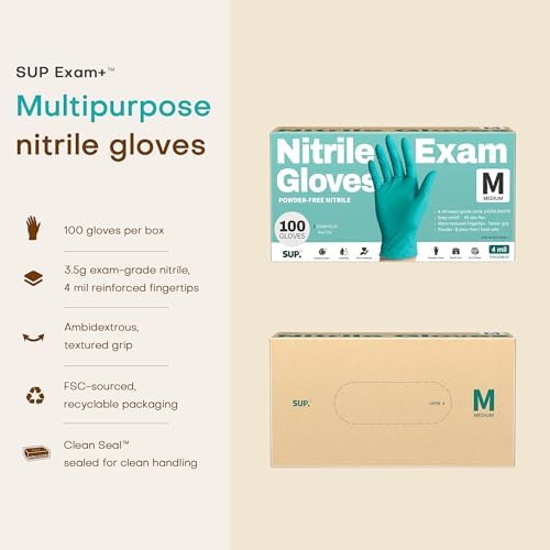 SUP Exam Plus® Nitrile Gloves, Powder-Free Disposable, Teal 100 Count
