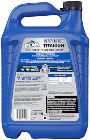 PEAK Titanium 50/50 Prediluted Antifreeze and Coolant for All Engine Cooling Systems, Long-Lasting Yellow Engine Coolant/Antifreeze for Lifetime Engine Protection in All Vehicles, 1 Gal.