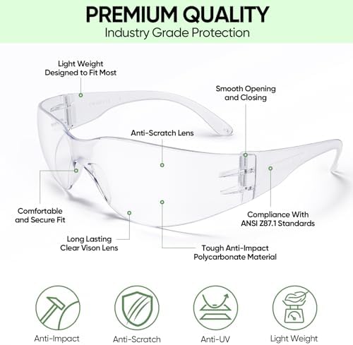TICONN Clear Safety Glasses for Men & Women, ANSI Z87.1 Safety Goggles