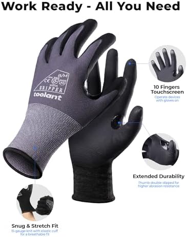 toolant Microfoam Nitrile Work Gloves with Grip, 6 Pairs, Gray, XX-Large