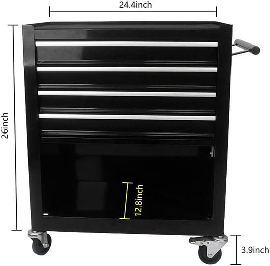 4 Drawer Tool Cart on Wheels, Rolling Tool Cart, Heavy Duty Utility Industrial Service Cart Storage Organizer with Locking System,Drawers Rolling Tool Box Organizer Tool Case for Garage, Repair Shop