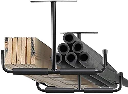 Ihomepark Overhead Garage Storage Hooks, Heavy Duty Ceiling Mounted Garage Utility Hanging Rack for Lumber Bike Tools, Black
