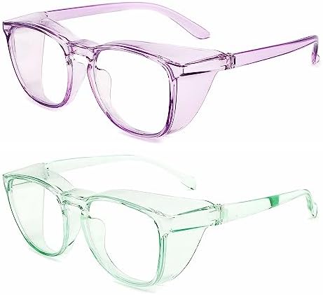Alsenor Safety Glasses Anti Fog Goggles Protective Eyewear Blue Light Blocking Anti Dust UV Protection Glasses For Men Women (2 Pack (Lilac + Jade))